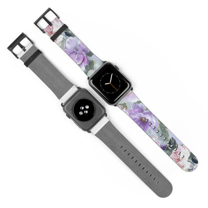 Purple Floral Elegance Apple Watch Band, Artistic Lilac Flower Accessory, Chic Spring Fashion Wearable, Unique Gift. Apple Watch Band Apple Watch Straps For Series 4 5 6 7 8 9 ULTRA SE 38/40/41mm & 42/44/45mm Vegan Faux Leather Band