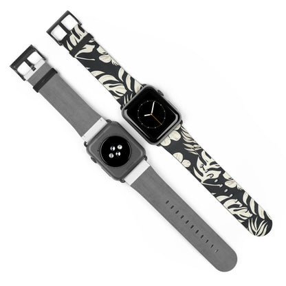 Monochromes Dschungellaub-Armband für die Apple Watch | Armband mit schwarz-weißem Blattdesign. Apple Watch-Armband, Apple Watch-Armbänder für die Serie 4, 5, 6, 7, 8, 9, ULTRA SE, 38/40/41 mm und 42/44/45 mm, veganes Kunstlederarmband 