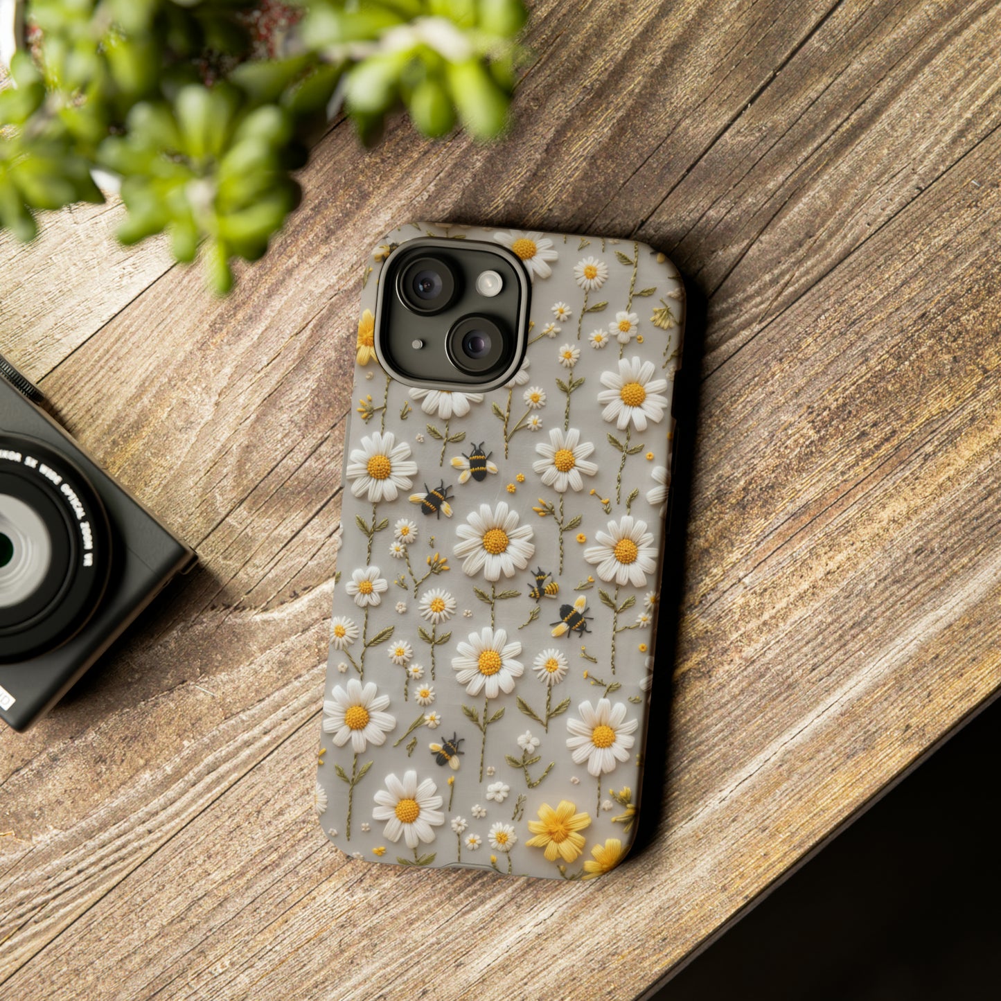 Spring Daisy Phone Case, Bees & Flowers Design, Nature-Inspired Protective Phone Cover, Tough Phone Cases