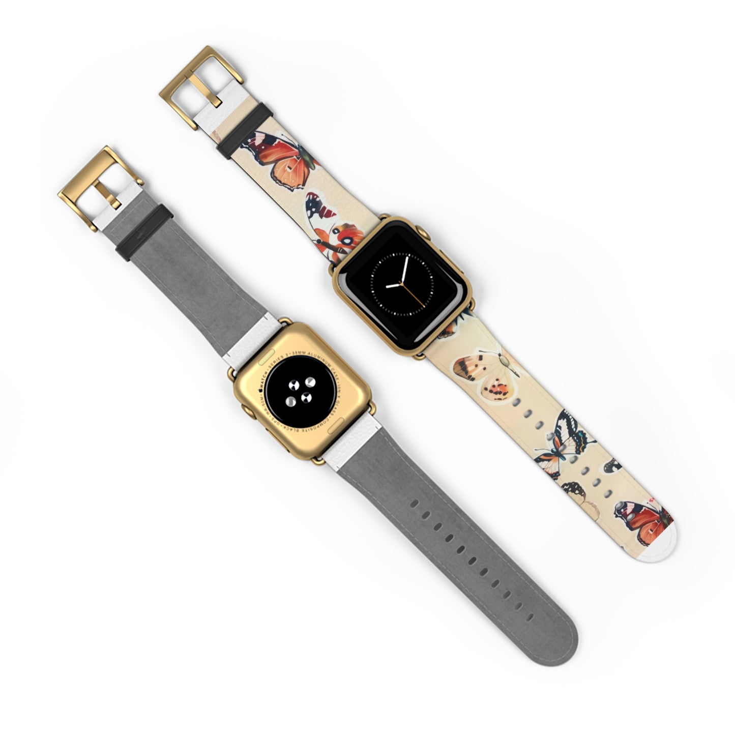 Fluttering Butterflies Apple Watch Band, Nature-Inspired Lepidoptera Design Strap, Soft-Hued Insect Pattern Wristband. Apple Watch Band Apple Watch Straps For Series 4 5 6 7 8 9 ULTRA SE 38/40/41mm & 42/44/45mm Vegan Faux Leather Band