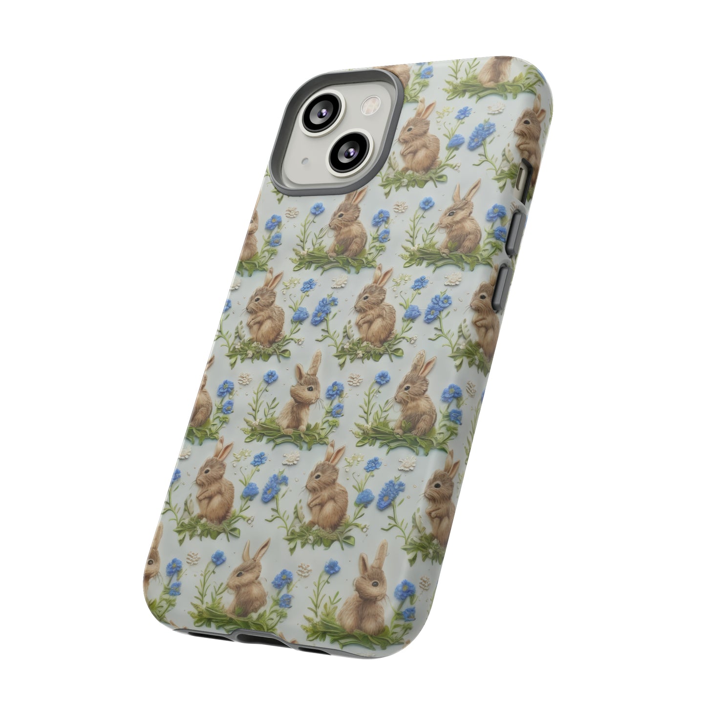 Springtime Bunnies iPhone Hülle, Entzückendes Kaninchen- und Glockenblumen-Design, Bezaubernde Schutzhülle, Robuste Hüllen 