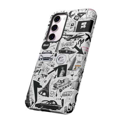 Iconica custodia per telefono con collage musicale in bianco e nero, cover dal design grafico moderno per audiofili, custodie per telefoni resistenti