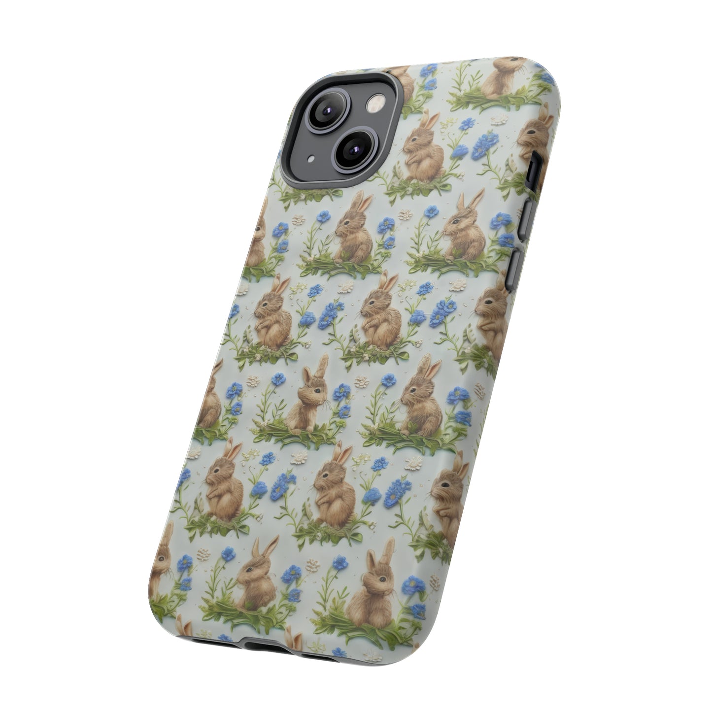 Springtime Bunnies iPhone Hülle, Entzückendes Kaninchen- und Glockenblumen-Design, Bezaubernde Schutzhülle, Robuste Hüllen 