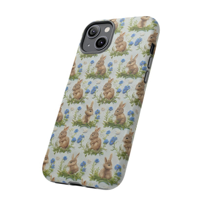 Springtime Bunnies iPhone Hülle, Entzückendes Kaninchen- und Glockenblumen-Design, Bezaubernde Schutzhülle, Robuste Hüllen 