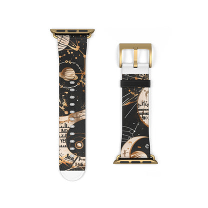 Astronomical Symbols Apple Watch Band, Stylish Galaxy Print, Elegant Black & Tan Silicone Strap for Astrology Lovers. Apple Watch Band Apple Watch Straps For Series 4 5 6 7 8 9 ULTRA SE 38/40/41mm & 42/44/45mm Vegan Faux Leather Band