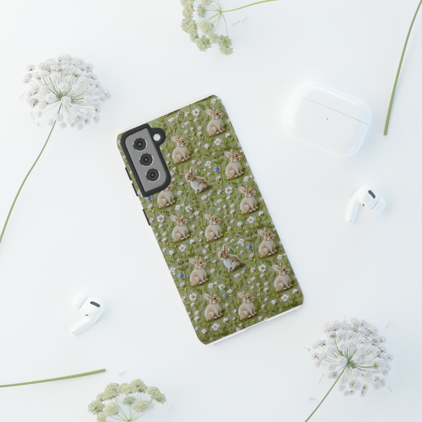 Custodia per iPhone Meadow Rabbits, design Serene Spring Wildlife, custodia protettiva di ispirazione ecologica, custodie per telefoni resistenti