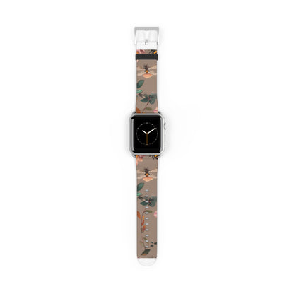 Nature-Inspired Bee and Floral Apple Watch Band, Pollinator Garden Smartwatch Strap, Unique Botanical Wristband Design. Apple Watch Band Apple Watch Straps For Series 4 5 6 7 8 9 ULTRA SE 38/40/41mm & 42/44/45mm Vegan Faux Leather Band