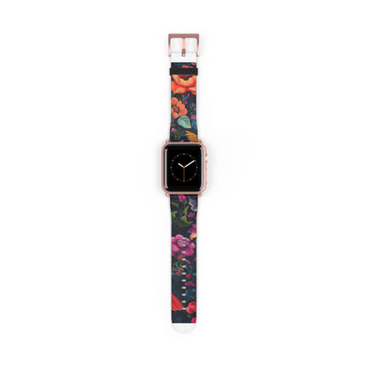 Midnight Blossoms Apple Watch Band, Vibrant Night Garden Floral Print, Stylish and Bold Smartwatch Accessory. Apple Watch Band Apple Watch Straps For Series 4 5 6 7 8 9 SE 38/40/41mm & 42/44/45mm Vegan Faux Leather Band