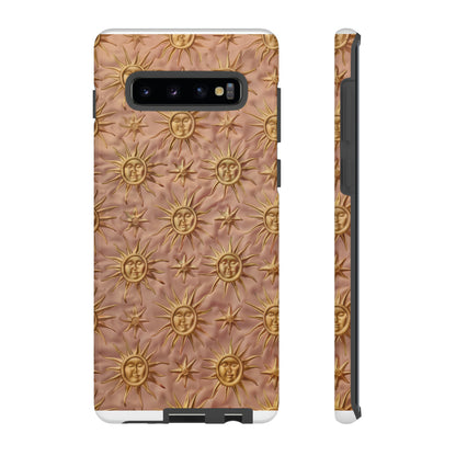 Custodia per iPhone con motivo sole celeste, design solare 3D strutturato, custodia protettiva lussuosa, custodie per telefono resistenti