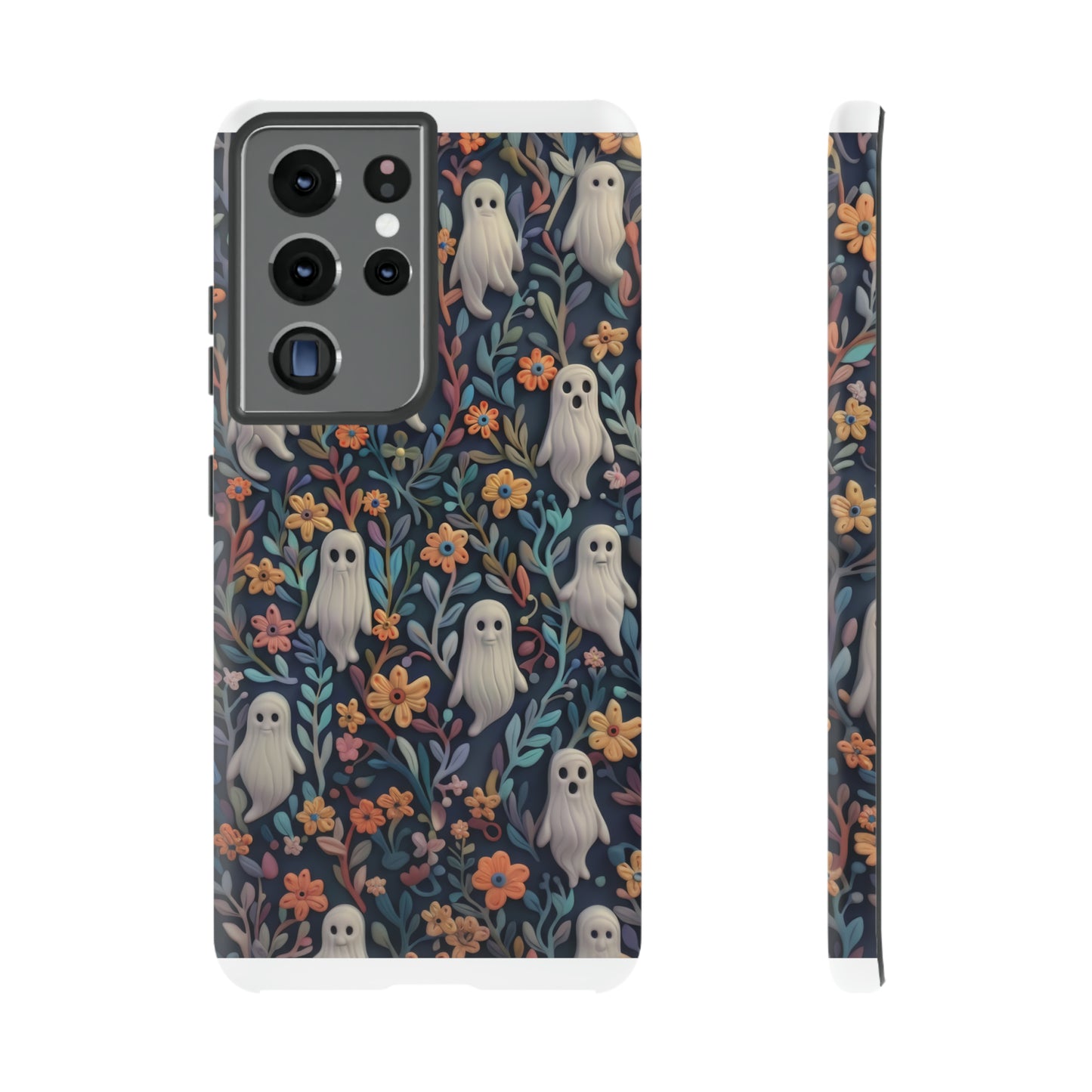 Whimsical Ghosts Floral iPhone Case, Unique Spooky Design, Charming Protective Cover, Tough Cases