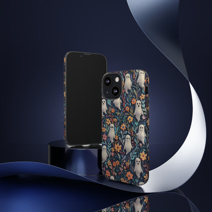 Whimsical Ghosts Floral iPhone Case, Unique Spooky Design, Charming Protective Cover, Tough Cases