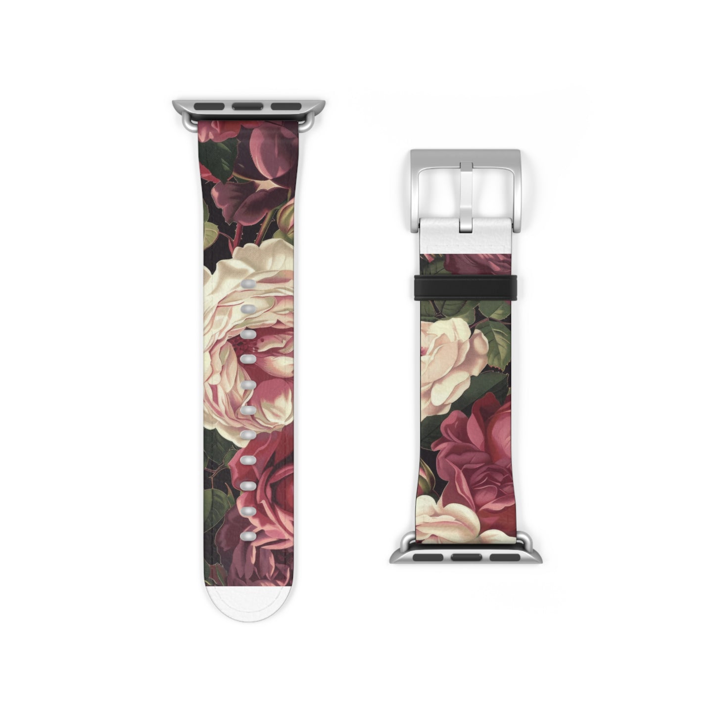 Romantic Rose Garden Apple Watch Band, Lush Floral Bloom Smartwatch Strap, Deep Red and Pink Rose Wristband Accessory. Apple Watch Band Apple Watch Straps For Series 4 5 6 7 8 9 ULTRA SE 38/40/41mm & 42/44/45mm Vegan Faux Leather Band