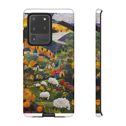 Quaint Countryside Quilt iPhone Case, Artistic Pastoral Landscape, Sturdy Protective Cover, Tough Phone Cases