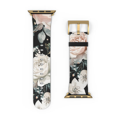 Sophisticated Floral Chic Apple Watch Band, Elegant Rose and Peony Design Strap, Modern Botanical Smartwatch Accessory. Apple Watch Band Apple Watch Straps For Series 4 5 6 7 8 9 ULTRA SE 38/40/41mm & 42/44/45mm Vegan Faux Leather Band