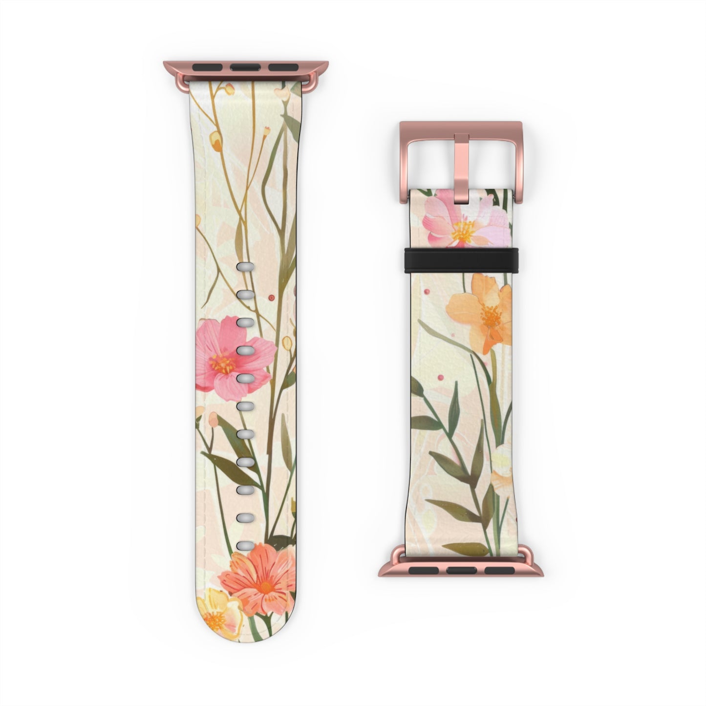 Pastel Floral Apple Watch Band, Spring Blossom Soft Silicone Strap, Peach & Pink Flowers for Elegant Daily Wear. Apple Watch Band Apple Watch Straps For Series 4 5 6 7 8 9 ULTRA SE 38/40/41mm & 42/44/45mm Vegan Faux Leather Band