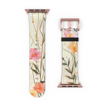 Pastel Floral Apple Watch Band, Spring Blossom Soft Silicone Strap, Peach & Pink Flowers for Elegant Daily Wear. Apple Watch Band Apple Watch Straps For Series 4 5 6 7 8 9 ULTRA SE 38/40/41mm & 42/44/45mm Vegan Faux Leather Band