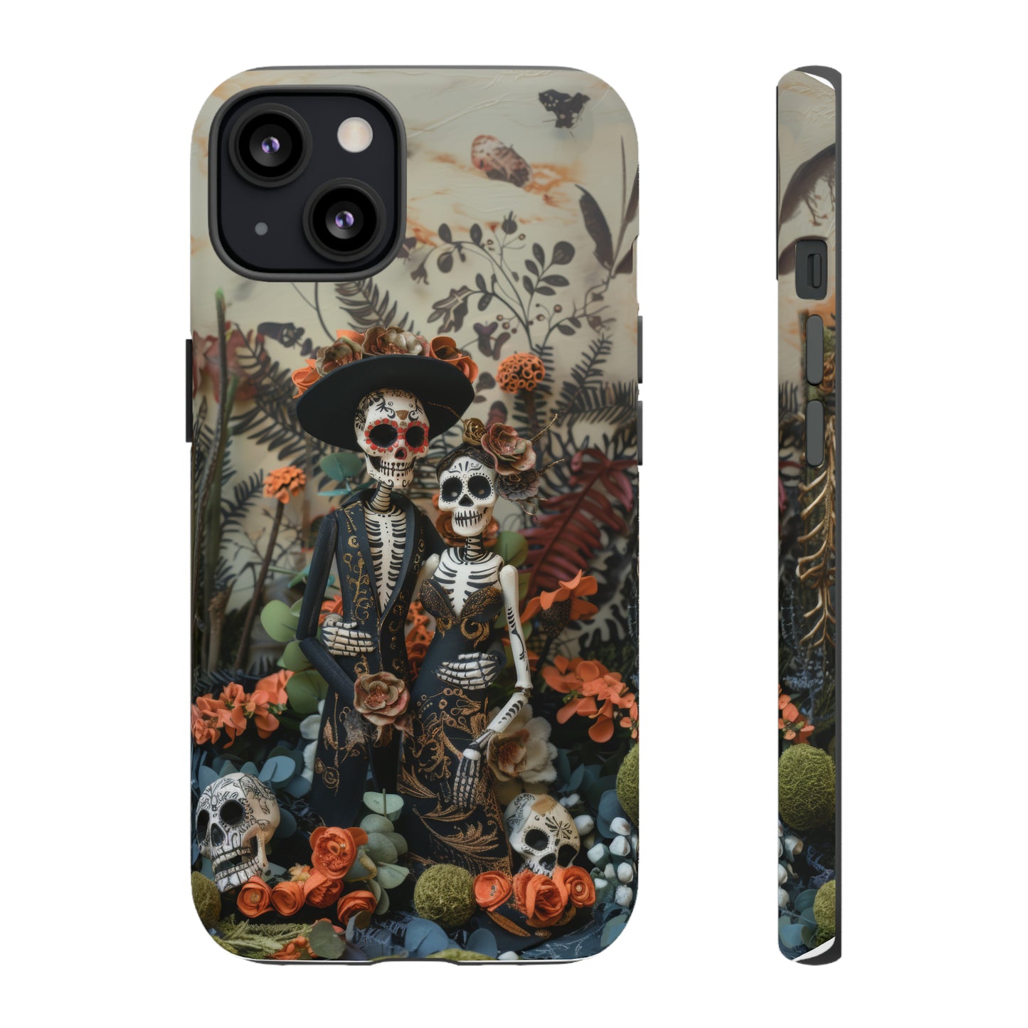 Custodia per telefono Dia de los Muertos, Cover con design di coppia scheletrica, Accessorio protettivo festivo per telefono, Custodie per telefono resistenti 