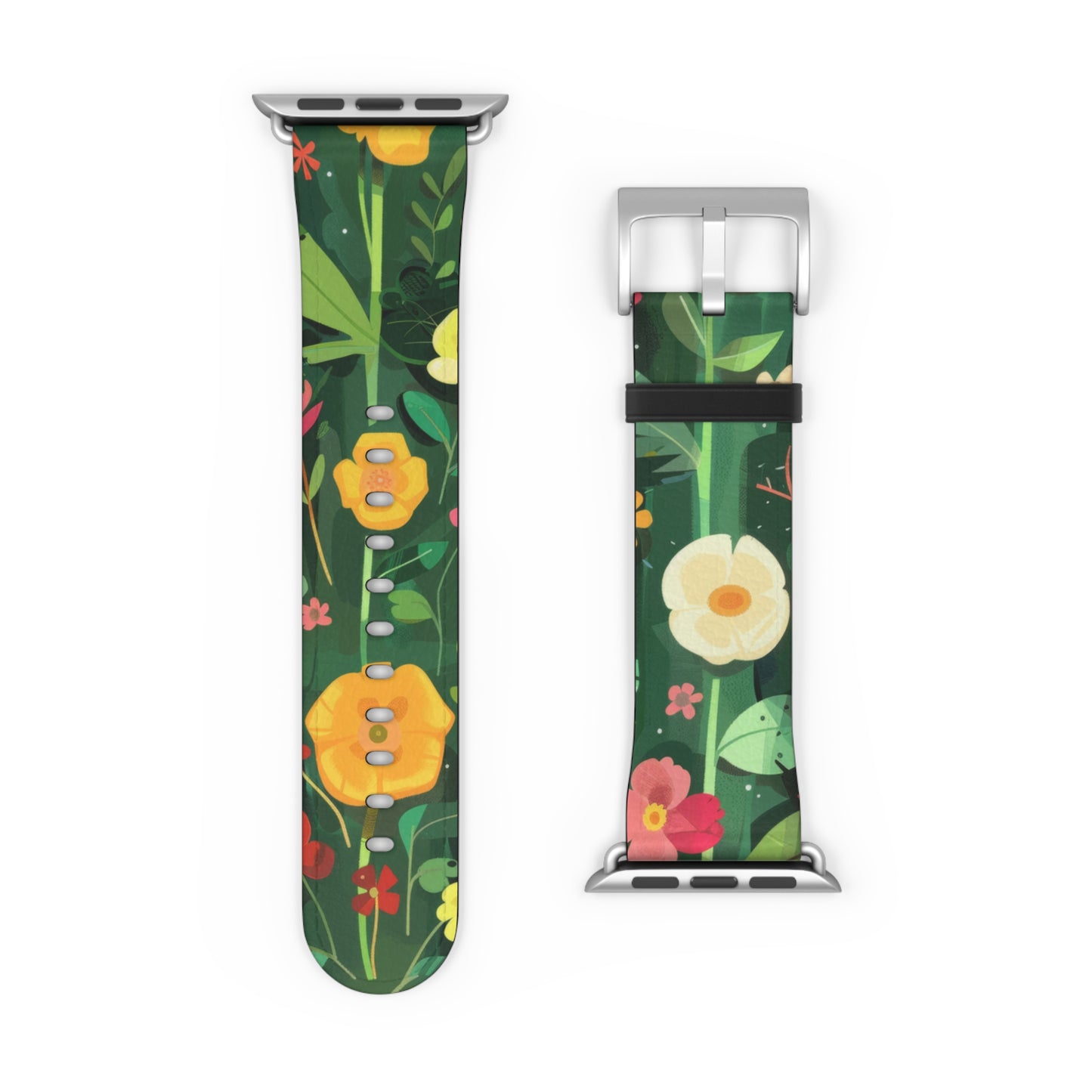 Sunny Meadow Apple Watch Strap, Lively Floral Smartwatch Band, Spring Blossom and Poppy Wristband, Nature-Themed Accessory. Apple Watch Band Apple Watch Straps For Series 4 5 6 7 8 9 ULTRA SE 38/40/41mm & 42/44/45mm Vegan Faux Leather Band