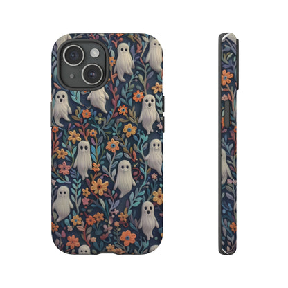 Whimsical Ghosts Floral iPhone Case, Unique Spooky Design, Charming Protective Cover, Tough Cases