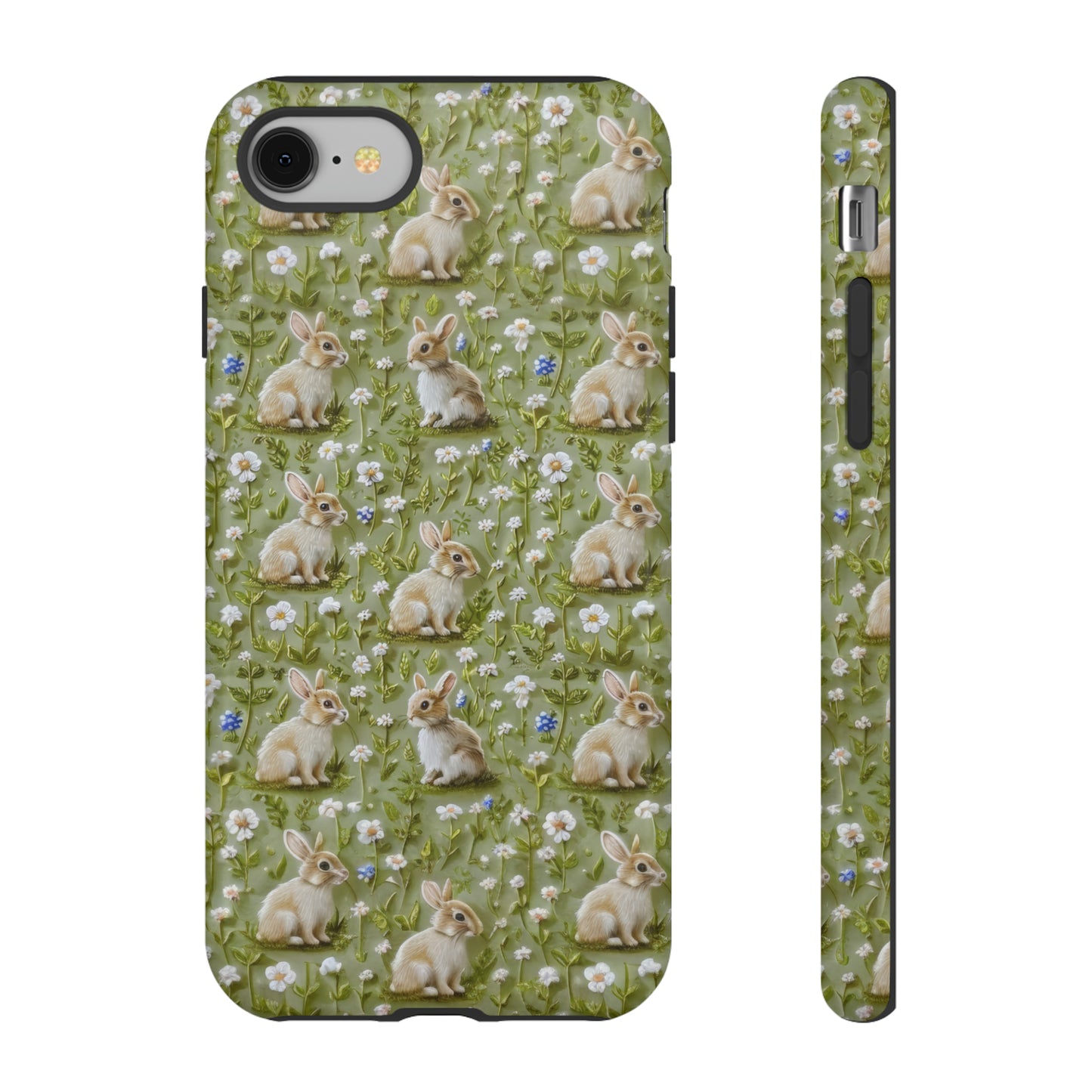 Custodia per iPhone Meadow Rabbits, design Serene Spring Wildlife, custodia protettiva di ispirazione ecologica, custodie per telefoni resistenti