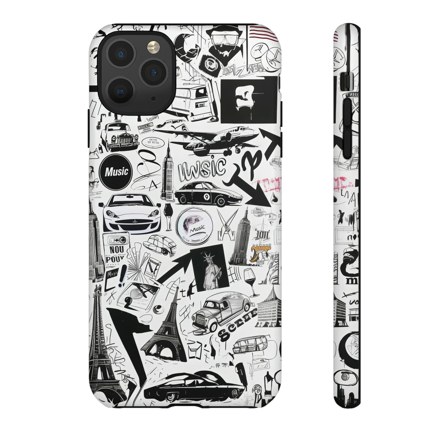 Iconica custodia per telefono con collage musicale in bianco e nero, cover dal design grafico moderno per audiofili, custodie per telefoni resistenti