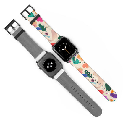 Whimsical Abstract Art Apple Watch Band | Colorful Illustrative Design Strap | Modern Artistic Watch Accessory | Eclectic Style Gift. Apple Watch Band Apple Watch Straps For Series 4 5 6 7 8 9  ULTRA SE 38/40/41mm & 42/44/45mm Vegan Faux Leather Band