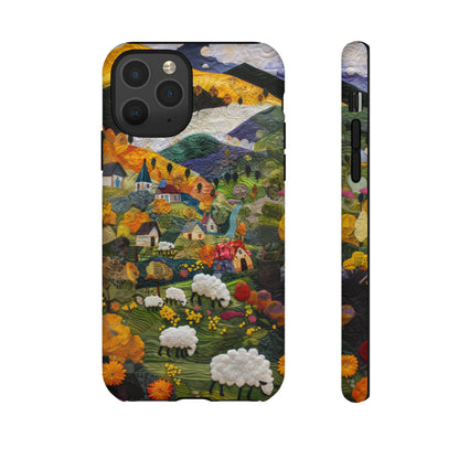 Quaint Countryside Quilt iPhone Case, Artistic Pastoral Landscape, Sturdy Protective Cover, Tough Phone Cases