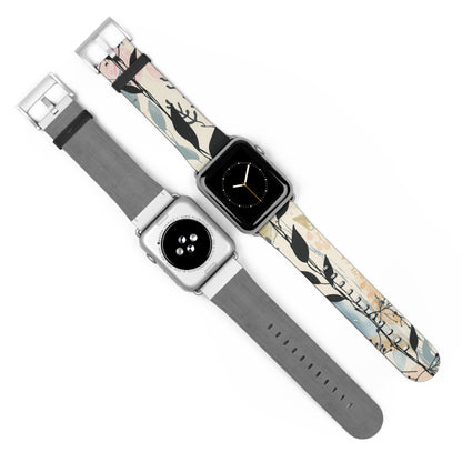 Contemporary Floral Apple Watch Band, Chic Pastel Tones with Black Accents, Stylish Silicone Strap for Everyday Elegance. Apple Watch Band Apple Watch Straps For Series 4 5 6 7 8 9 ULTRA SE 38/40/41mm & 42/44/45mm Vegan Faux Leather Band