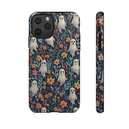 Whimsical Ghosts Floral iPhone Case, Unique Spooky Design, Charming Protective Cover, Tough Cases