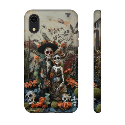 Custodia per telefono Dia de los Muertos, Cover con design di coppia scheletrica, Accessorio protettivo festivo per telefono, Custodie per telefono resistenti 