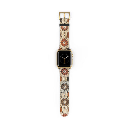 Cozy Crochet Granny Square Apple Watch Band, Handmade Aesthetic Design, Warm Autumn Tones Smartwatch Strap. Apple Watch Band Apple Watch Straps For Series 4 5 6 7 8 9 ULTRA SE 38/40/41mm & 42/44/45mm Vegan Faux Leather Band