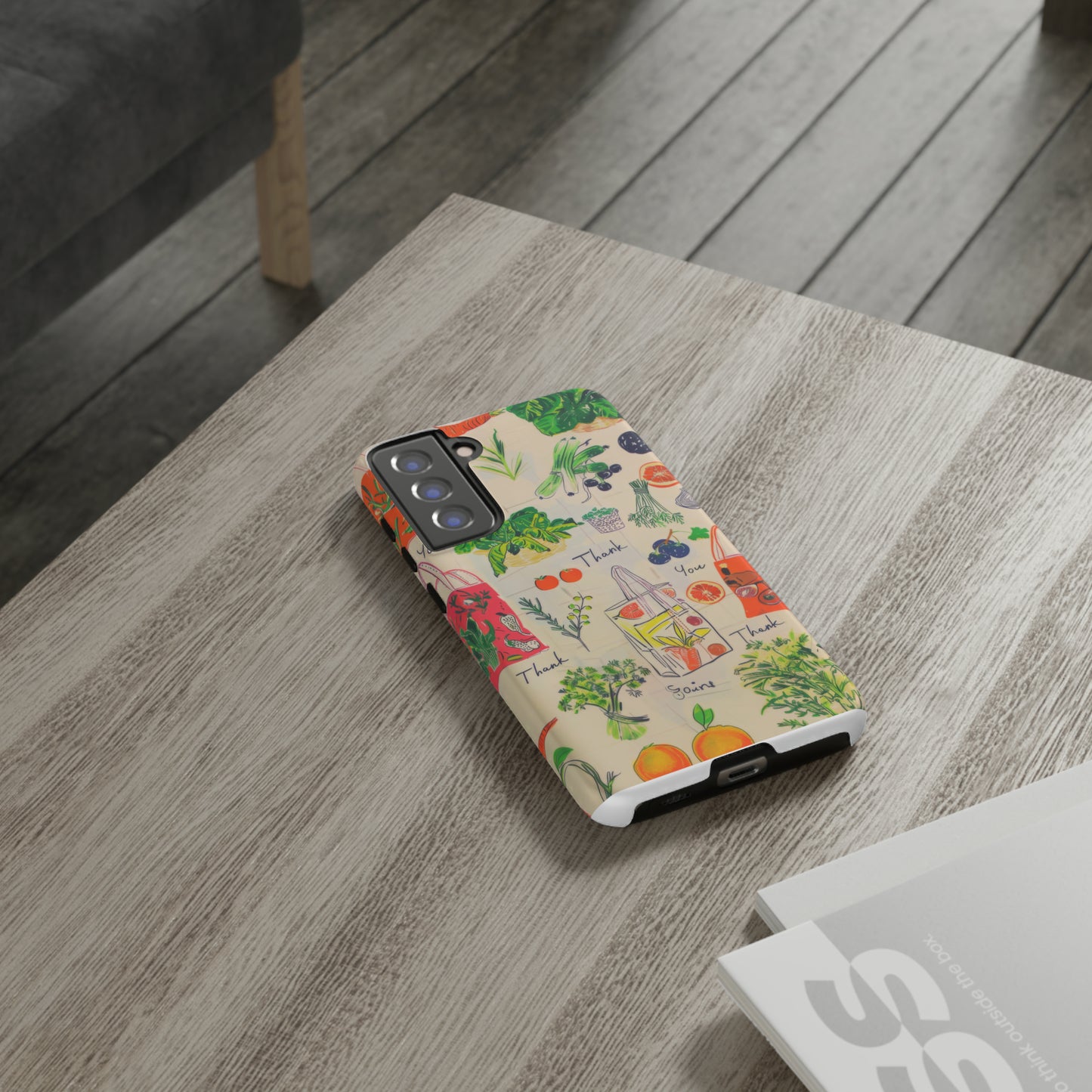 Custodia per telefono a tema di generi alimentari sostenibili, cover dal design ecologico per lo shopping per smartphone, custodie per telefoni resistenti 