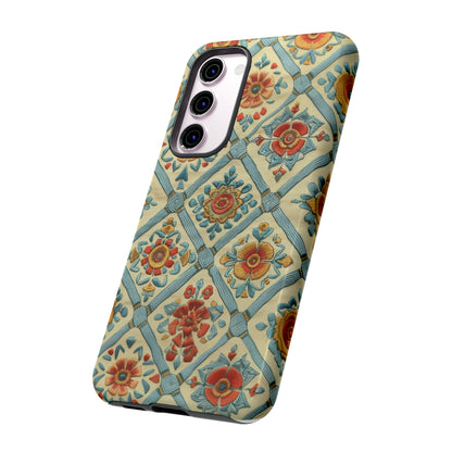 Vintage gesteppte florale iPhone-Hülle, Telefonhülle mit besticktem Design, handwerklich inspirierte Schutzausrüstung, robuste Hüllen