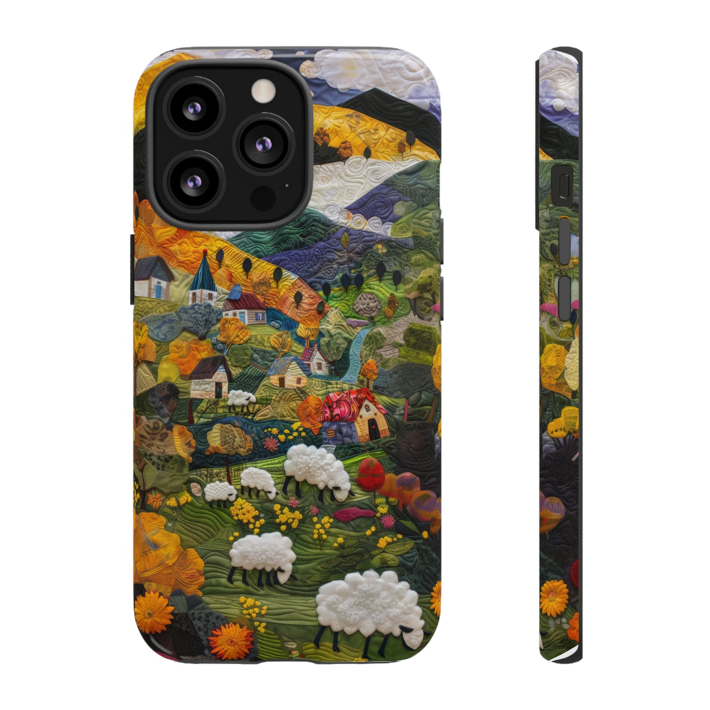 Quaint Countryside Quilt iPhone Case, Artistic Pastoral Landscape, Sturdy Protective Cover, Tough Phone Cases