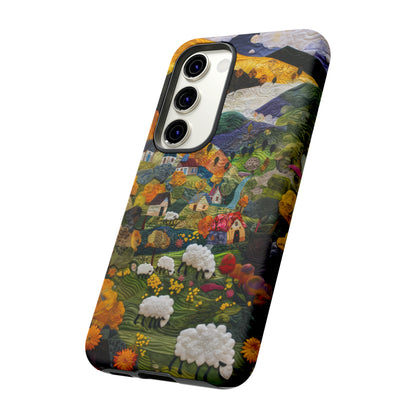 Quaint Countryside Quilt iPhone Case, Artistic Pastoral Landscape, Sturdy Protective Cover, Tough Phone Cases