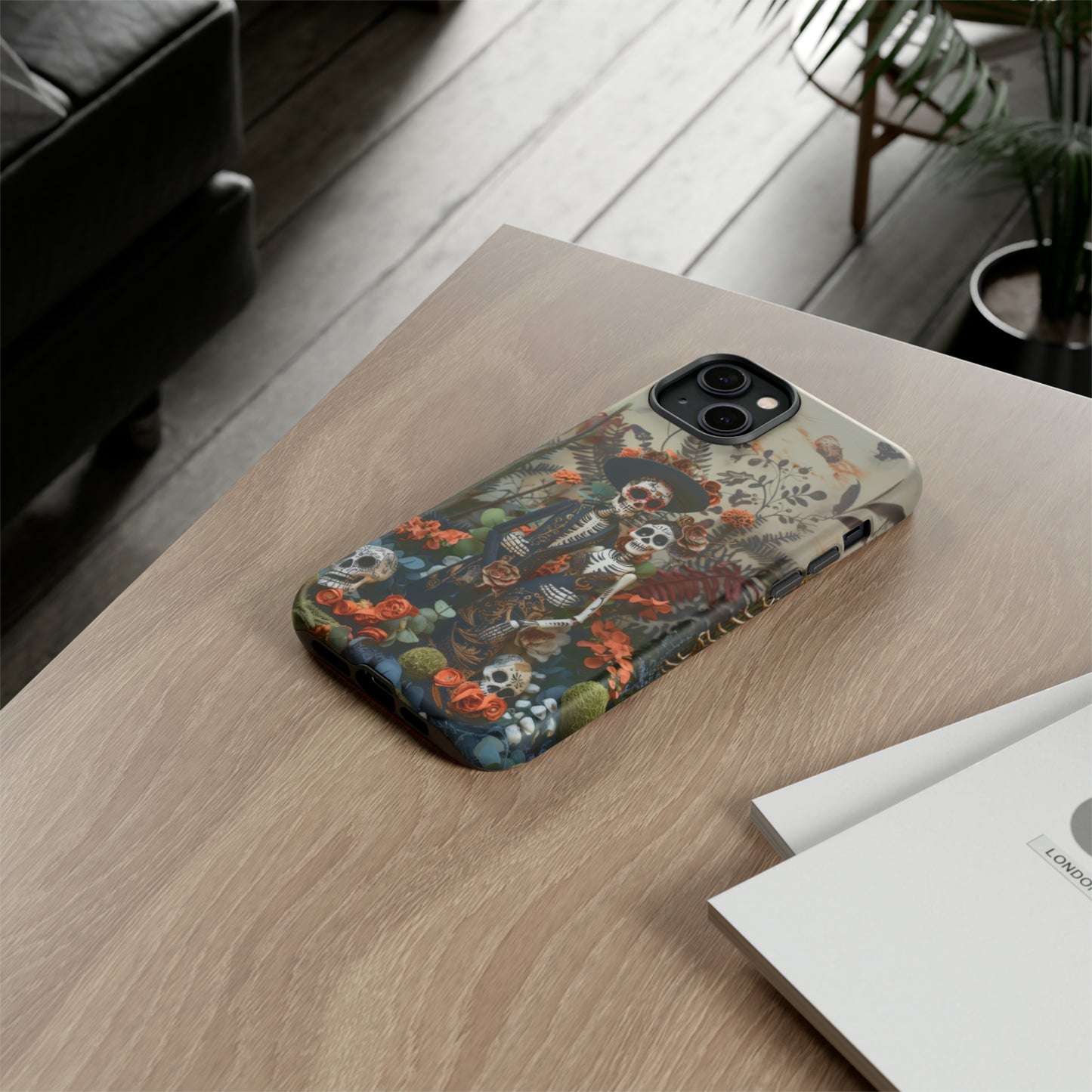 Custodia per telefono Dia de los Muertos, Cover con design di coppia scheletrica, Accessorio protettivo festivo per telefono, Custodie per telefono resistenti 