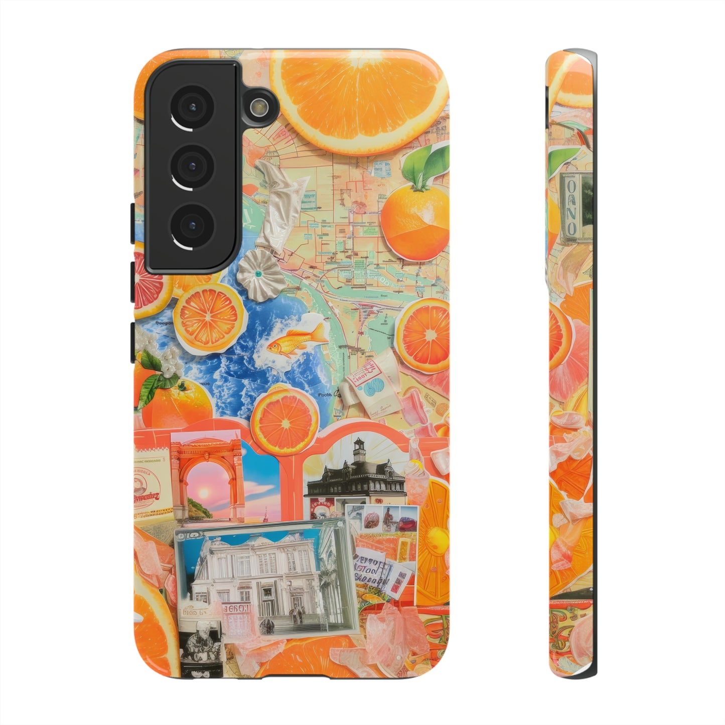 Custodia per telefono collage da viaggio Citrus Escape, design vivace per le vacanze estive per smartphone, custodie resistenti 