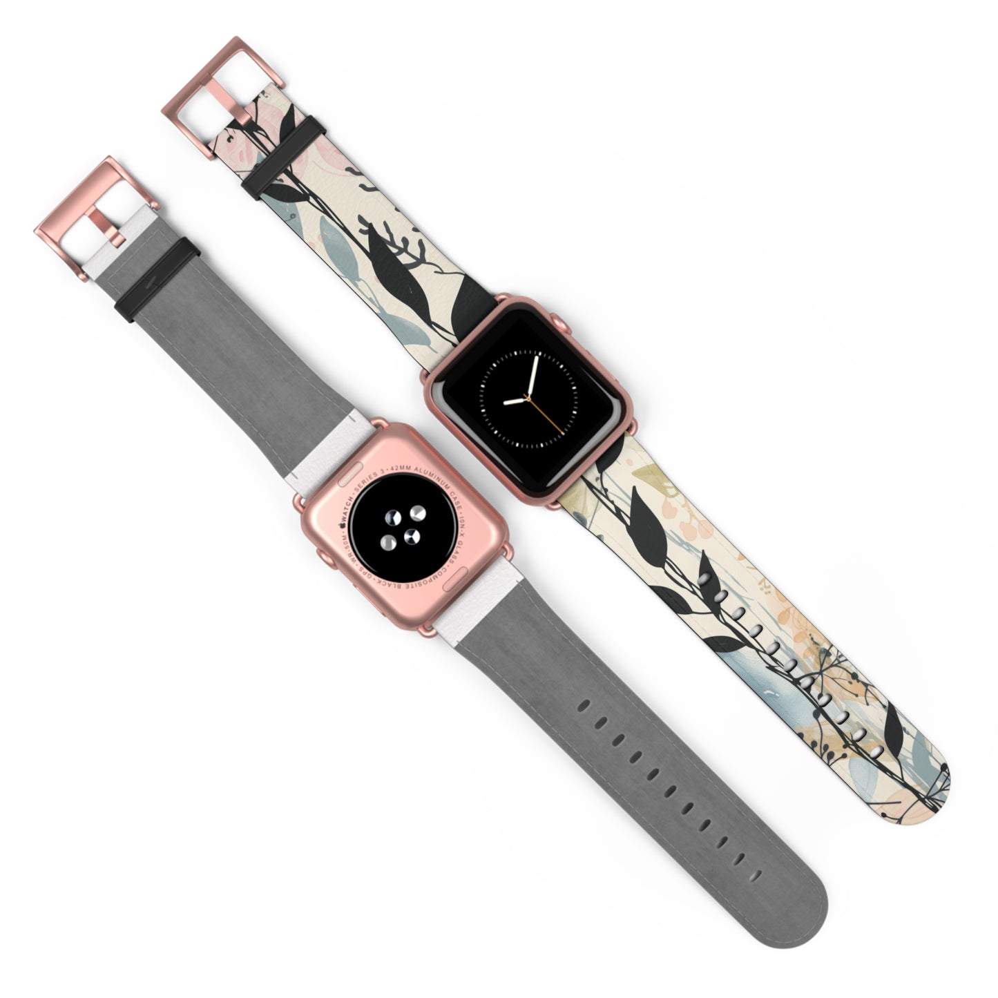 Contemporary Floral Apple Watch Band, Chic Pastel Tones with Black Accents, Stylish Silicone Strap for Everyday Elegance. Apple Watch Band Apple Watch Straps For Series 4 5 6 7 8 9 ULTRA SE 38/40/41mm & 42/44/45mm Vegan Faux Leather Band