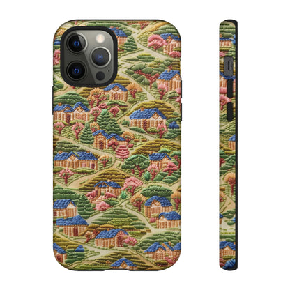 Caratteristica custodia per iPhone trapuntata in stile country, design patchwork affascinante, cover per telefono artistica e protettiva, custodie per telefono resistenti