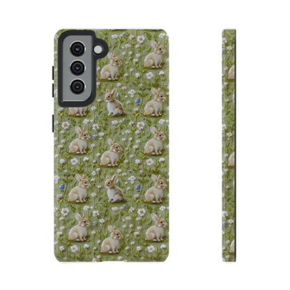 Custodia per iPhone Meadow Rabbits, design Serene Spring Wildlife, custodia protettiva di ispirazione ecologica, custodie per telefoni resistenti