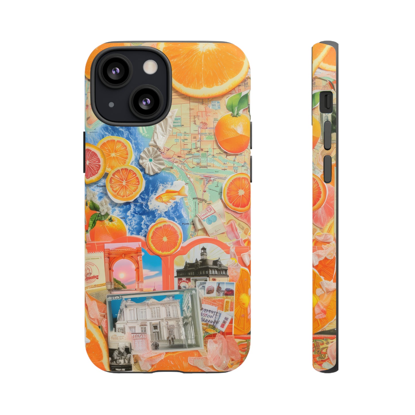 Custodia per telefono collage da viaggio Citrus Escape, design vivace per le vacanze estive per smartphone, custodie resistenti 