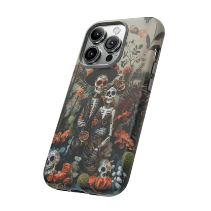 Custodia per telefono Dia de los Muertos, Cover con design di coppia scheletrica, Accessorio protettivo festivo per telefono, Custodie per telefono resistenti 