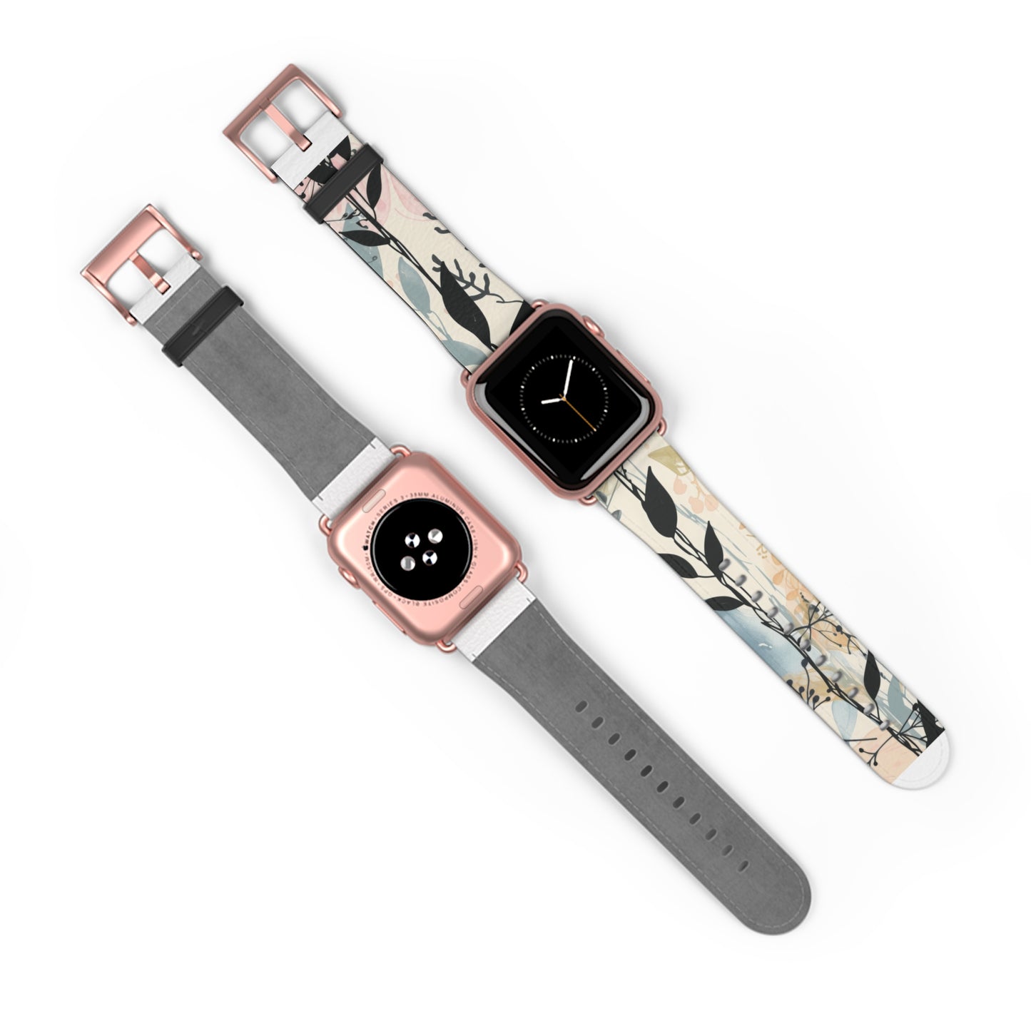 Contemporary Floral Apple Watch Band, Chic Pastel Tones with Black Accents, Stylish Silicone Strap for Everyday Elegance. Apple Watch Band Apple Watch Straps For Series 4 5 6 7 8 9 ULTRA SE 38/40/41mm & 42/44/45mm Vegan Faux Leather Band