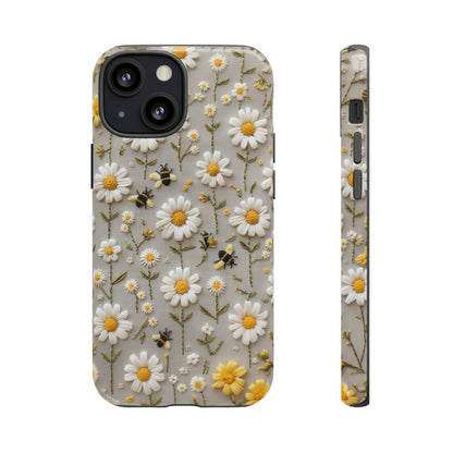 Spring Daisy Phone Case, Bees & Flowers Design, Nature-Inspired Protective Phone Cover, Tough Phone Cases