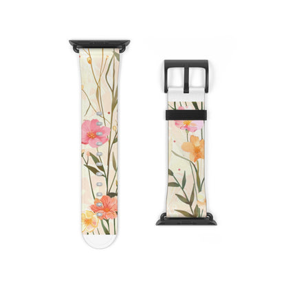 Pastel Floral Apple Watch Band, Spring Blossom Soft Silicone Strap, Peach & Pink Flowers for Elegant Daily Wear. Apple Watch Band Apple Watch Straps For Series 4 5 6 7 8 9 ULTRA SE 38/40/41mm & 42/44/45mm Vegan Faux Leather Band