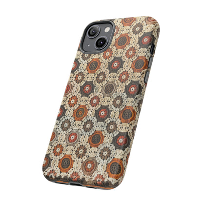 Custodia per iPhone retrò in pizzo all'uncinetto, estetica dal design artigianale, custodia protettiva in stile vintage, custodie per telefono resistenti