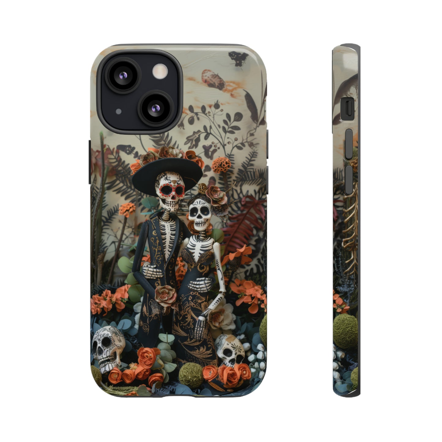 Custodia per telefono Dia de los Muertos, Cover con design di coppia scheletrica, Accessorio protettivo festivo per telefono, Custodie per telefono resistenti 