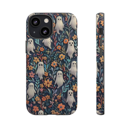 Whimsical Ghosts Floral iPhone Case, Unique Spooky Design, Charming Protective Cover, Tough Cases