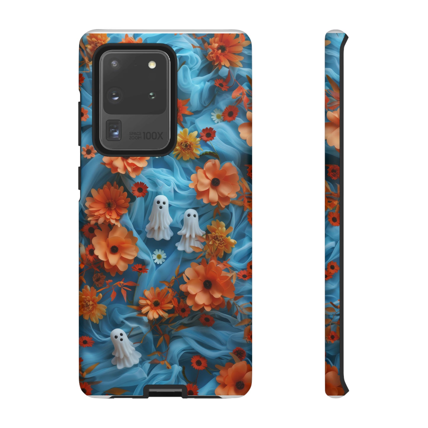 Gruselige florale Halloween Handyhülle, Herbstliche Geister und Blumen Design Hülle für Smartphones, Robuste Handyhüllen