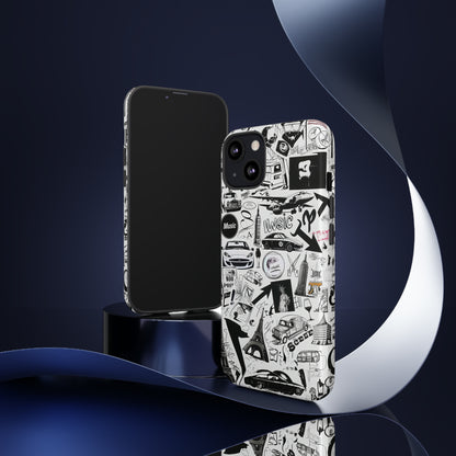 Iconica custodia per telefono con collage musicale in bianco e nero, cover dal design grafico moderno per audiofili, custodie per telefoni resistenti